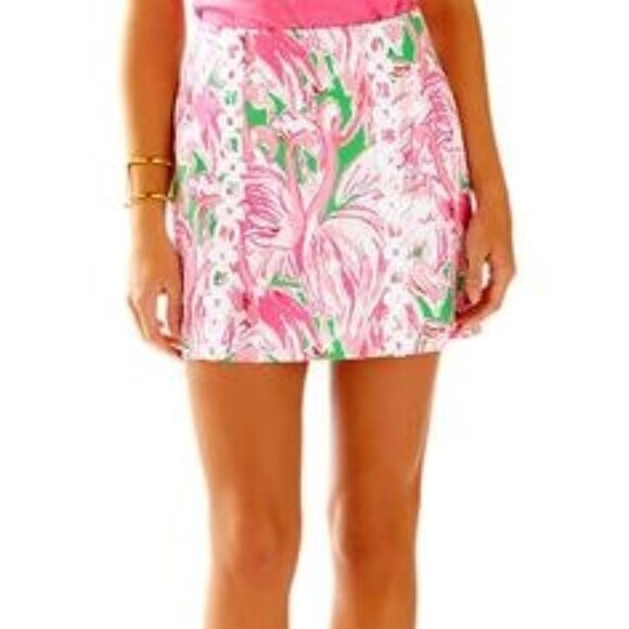 LILLY PULITZER Marigold Skirt Pink Colony Flamingos Preppy Skort - Picture 2 of 10